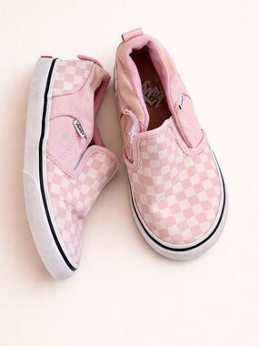Vans Girls Pink and White Checker Slip-On Shoes - Preschool Vans size 9
